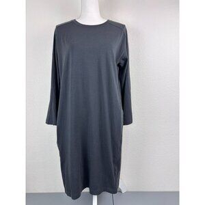 Eileen Fisher women's XS grey long sleeve shirt mini dress tunic lagenlook knit